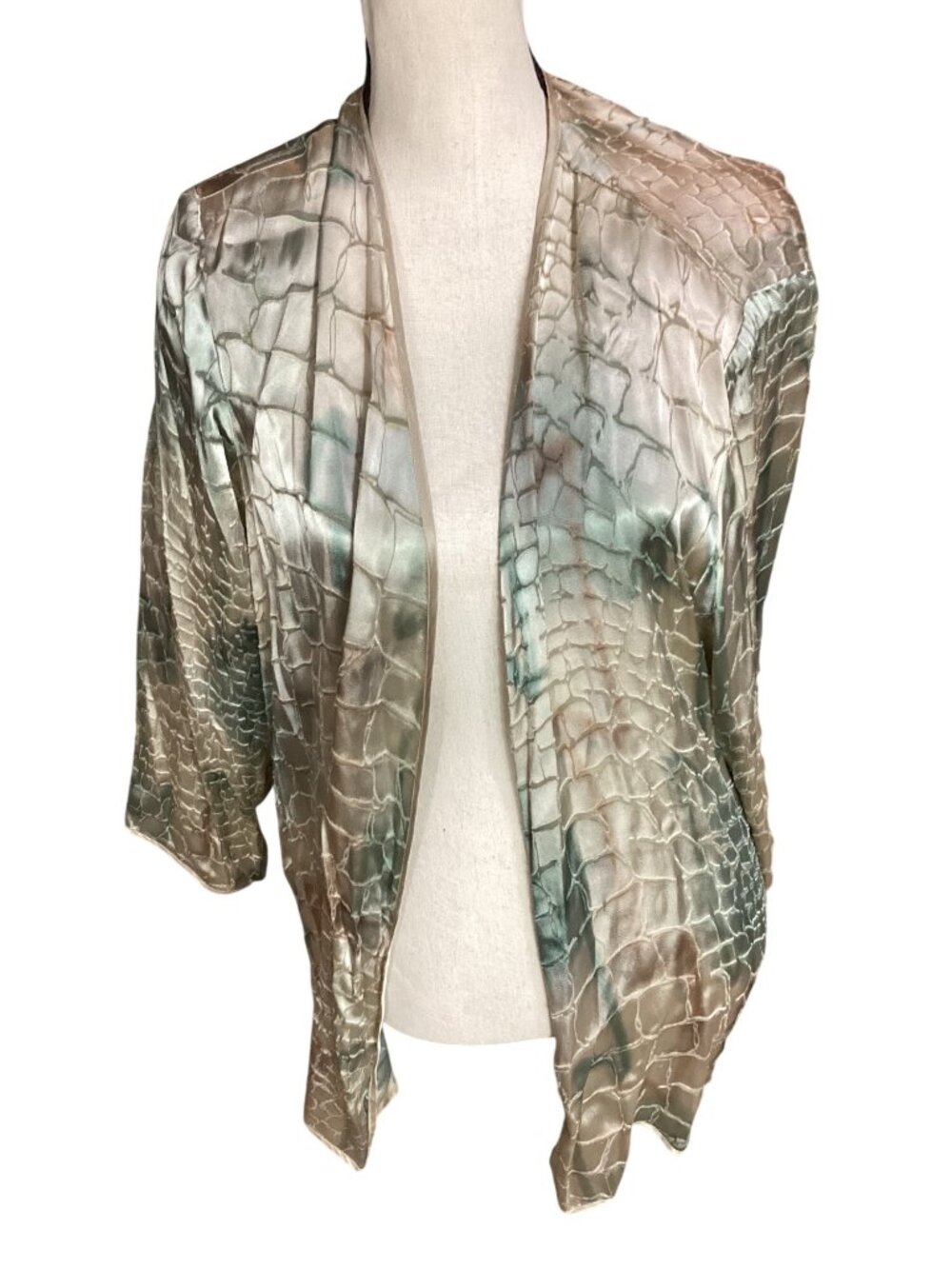 Y2K Vintage Aliki Yamani Creations*XL Silk Blend*Croc-Print*Open Front Kimono